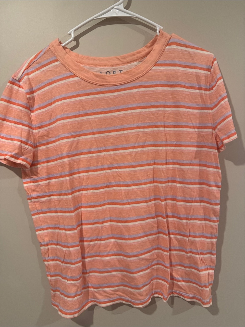 Loft Peach Striped Short Sleeve Tee